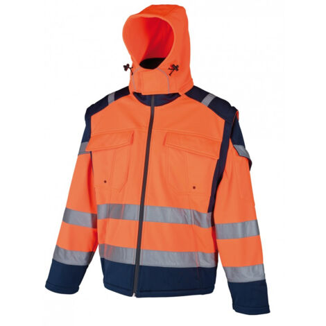 Veste Softshell Haute Visibilite Orange HV SINGER - 3 Couches Deperlant Polaire - Bandes Reflechissantes EN ISO 20471 Cl.2 - Taille S (1/4)
