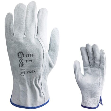 Gants de travail en cuir de buffle Eurotechnique 1240 (lot de 10 paires de gants) Blanc 9.
