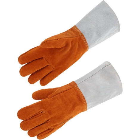 Gants Soudeur Cuir Croûte Bovin Rouge SINGER - Doublure Coton - Manchette 15cm - Norme EN 12477 - Taille 10 (1/4)