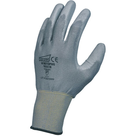 Gants de Travail Nylon Enduit PU Gris - Jauge 13 Sans Couture - Protection Mecanique EN 388 - Taille 8 - Lot de 10