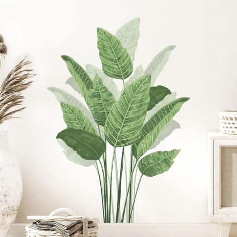Pegatinas de pared de plantas tropicales, calcomanías de pared de plantas verdes, pegatinas de pared removibles de hojas de plantas verdes para sala de estar, dormitorio, oficina. (1/5)