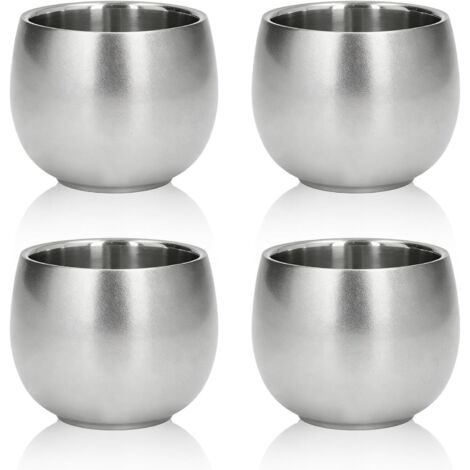 Tazas de café espresso, juego de 4 tazas de acero inoxidable de 150 ml con doble pared aislante. (1/5)