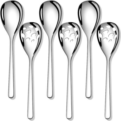 Juego de 6 cucharas de servir ranuradas de acero inoxidable, de 23,6 cm, para bufés, fiestas, banquetes y uso en la cocina. (1/5)