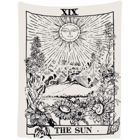 Tapisserie Murale Décorative Chambre - Soleil Nature Floral Vintage Rétro Tarot Horoscope Noir Blanc (1/5)