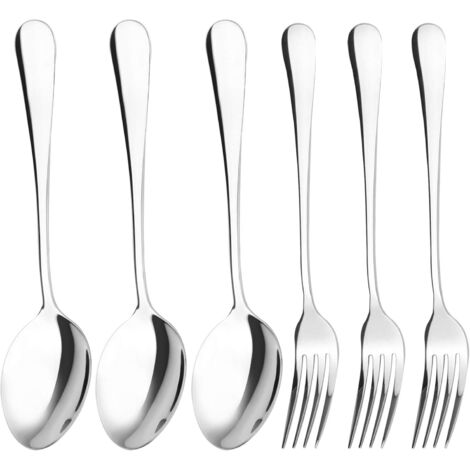 Juego de cubiertos: cuchara, tenedor, 3 cucharas y 3 tenedores, acero inoxidable 304, 20,4 cm (8 pulgadas), 6 piezas. (1/5)