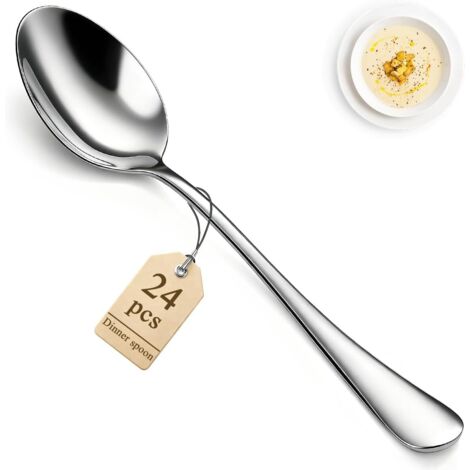 24 cucharas soperas de acero inoxidable de grado alimenticio para uso doméstico, en la cocina o en restaurantes, pulidas a espejo, aptas para lavavajillas. (1/5)