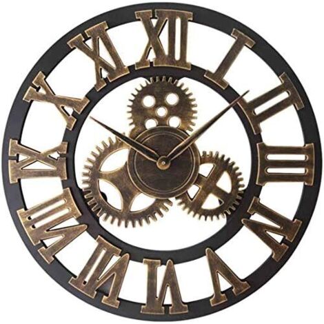 Reloj de pared vintage silencioso con números romanos, sin tictac, de metal - Decoración para el hogar, ideal para sala de estar, cocina, hotel y oficina - 30 cm