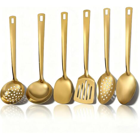 Juego de utensilios de cocina de acero inoxidable chapado en oro de 6 piezas, juego de utensilios de cocina chapados en oro titanio, juego de raspadores, cuchara de cocina (1/5)