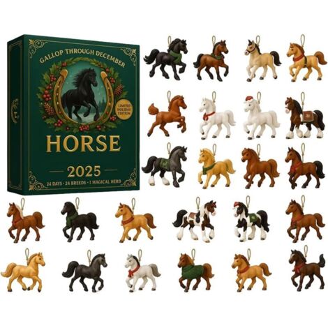 Calendario de Adviento de Caballos, Calendario de Cuenta Regresiva Navideña con 24 Figuras de Caballos en 2D, Decoración para el Árbol (1/5)