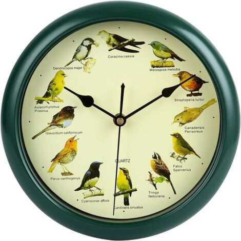 Reloj de pared con diseño de pájaros cantores, doce pájaros cantores, funciona con pilas (25 cm), 10 pulgadas (1/5)