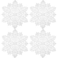 manteles individuales redondos de plástico para mesa, ideales para aislar térmicamente los platos y como elemento decorativo (Copos de nieve, Plata)