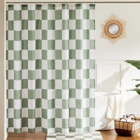 Salbeigrüner, karierter Duschvorhang fürs Badezimmer, hübscher Retro-Duschvorhang mit Karomuster, maschinenwaschbar, 180 x 180 cm
