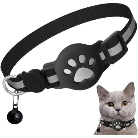 GPS - Dehnbares Katzenhalsband mit Air-Tag-Halterung - Hochelastisches GPS-Halsband für Katzen, Kätzchen und Welpen [Schwarz]