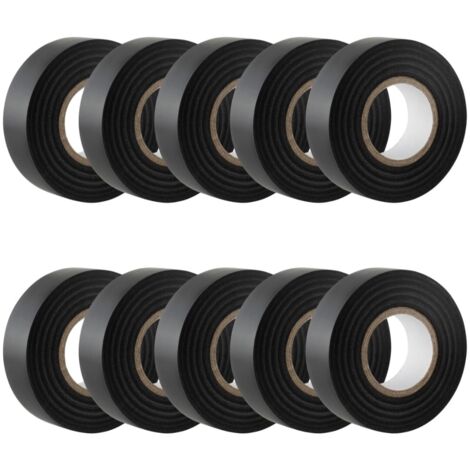 Black Electrical Insulation Tape - 19 mm x 20 m - Self-Adhesive - Protect, Bundle, Repair Cables - 10 Rolls (1/5)