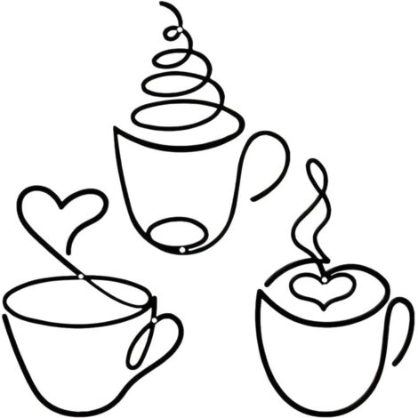 Set of 3 Vintage Style Metal Wall Decorations Depicting Coffee Cups, Ideal for Kitchen (1/5)