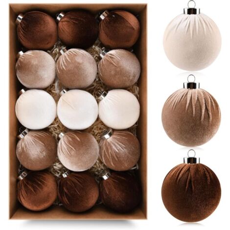 Brown velvet pom-poms for Christmas tree, 6 cm, pack of 15, Christmas decoration, tree ornament, pom-pom pendant (1/5)