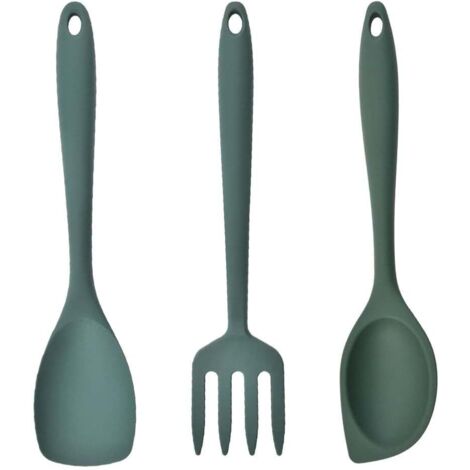 Set of 3 kitchen utensils, silicone kitchen utensils, household spoon, kitchen fork, kitchen tools, spatula, spoon (1/4)