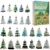 Sea Glass Christmas Tree Advent Calendar, 24 Days Christmas Countdown Calendar with 24 Mini Natural Sea Glass Christmas