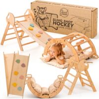 Conjunto de escalada Montessori 5 en 1: Triángulo de madera, arco de escalada con cojín y rampa reversible para niños, parque de juegos interior para edades de 1 a 3 años.