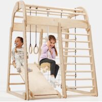 Struttura da Arrampicata in Legno per Bambini – Palestra Montessori Indoor e Outdoor con Altalena, Parete d’Arrampicata, Corda e Scala di Corda – Per Bambini dai 3 agli 8 Anni