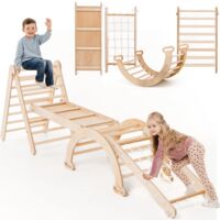 4-in-1 Indoor Climbing Structure for Toddlers – Pikler Triangle, Arch, Ramp & Net – Montessori Playground for Kids Ages 1-5