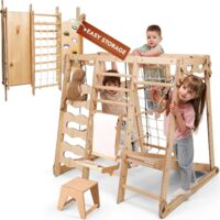 Upgraded 9-in-1 Indoor Wooden Climbing Structure: Montessori Playground with Slide, Swing, Climbing Wall, Pikler Triangle & Creative Art Kit for Kids' Room