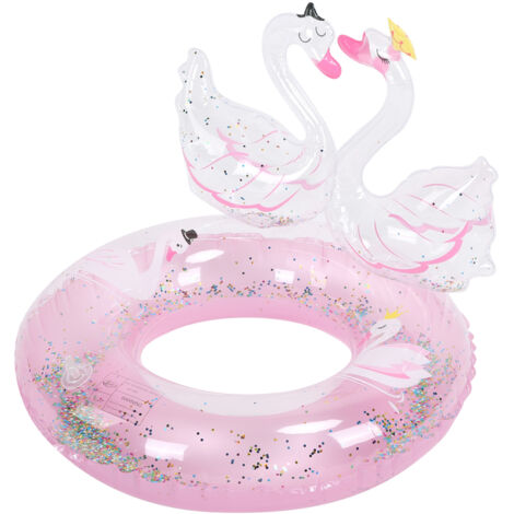 Bouée gonflable cygne rose pailleté pour filles, en PVC, taille 60. (1/5)