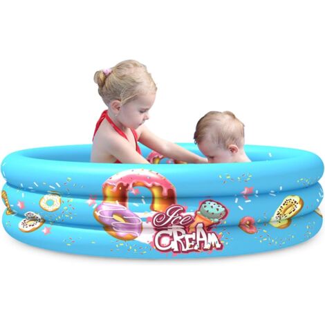 Piscine gonflable pour enfants, 3 anneaux, 110 cm x 30 cm, pour jeux d'eau intérieurs et extérieurs (bébés et jeunes enfants) - Bleue (1/5)