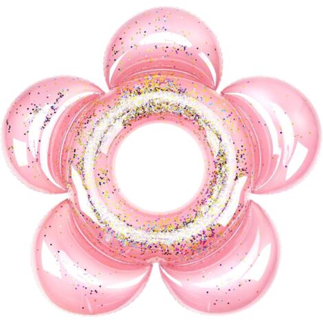 Bouée gonflable pour piscine, anneau de natation gonflable orné de sequins en forme de fleur, durable et sûr, idéal pour la piscine, les fêtes, adultes et enfants - Or rose (1/5)