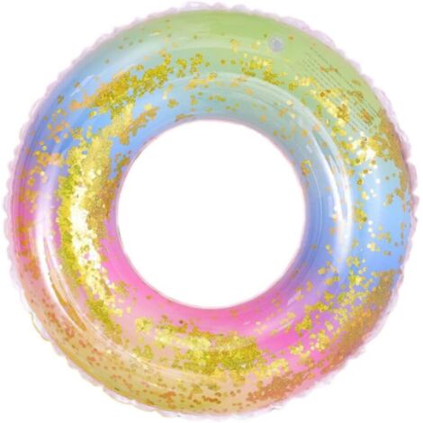 Bouée de natation, bouée flottante transparente à paillettes arc-en-ciel, bouée gonflable transparente pour piscine (80) (1/5)
