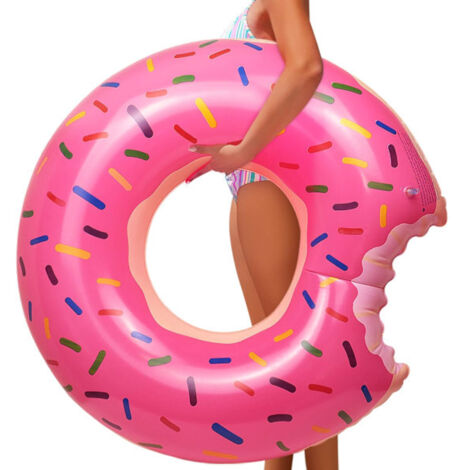 Grande bouée gonflable en forme de beignet à la fraise, idéale pour la piscine et la plage en été, pour adultes. (1/4)