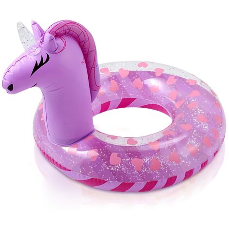 Bouées gonflables licorne de 56 cm pour enfants, avec paillettes, idéales pour les sports nautiques à la piscine. (1/5)