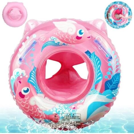 Bouée bébé (Poisson rose porte-bonheur), flotteur gonflable avec siège pour bébés et enfants de 6 à 36 mois. (1/4)