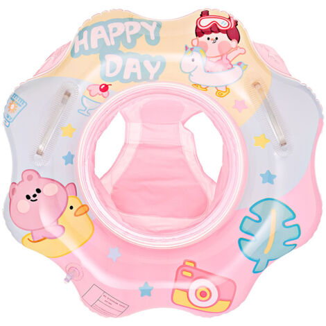 Bouée gonflable pour bébé avec 2 poignées et siège de sécurité, idéale pour les enfants de 1 à 5 ans (rose et bleu). (1/5)