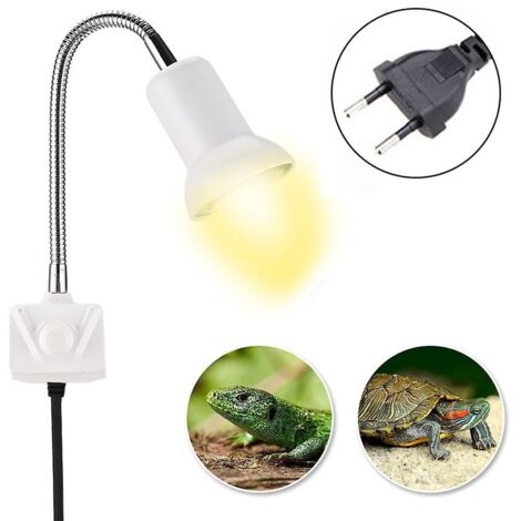 Lampe chauffante solaire pour reptiles avec support réglable et interrupteur, lampe solaire pour tortues avec bras rotatif à 360° et adaptateur secteur pour lézards et tortues. (1/4)