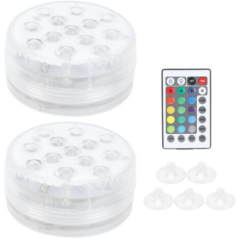 Lot de 2 lampes LED RGB subaquatiques 16 couleurs avec ventouse magnétique pour aquarium et fontaine (1/5)