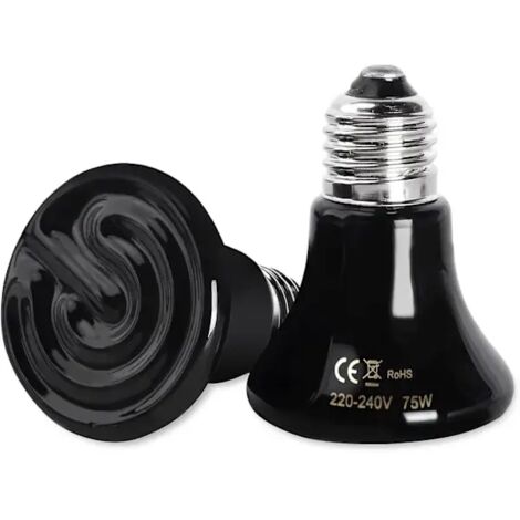 Lampe chauffante en céramique blanche QU-E27 75W, 220-240V, sans lumière rouge, pour poulets, reptiles, tortues, chiots et lapins. (1/3)