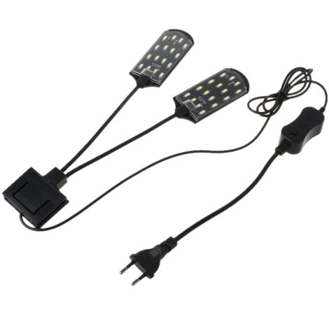 Lampe LED à pince pour aquarium, avec alimentation séparée, haute luminosité, deux lampes allumées.