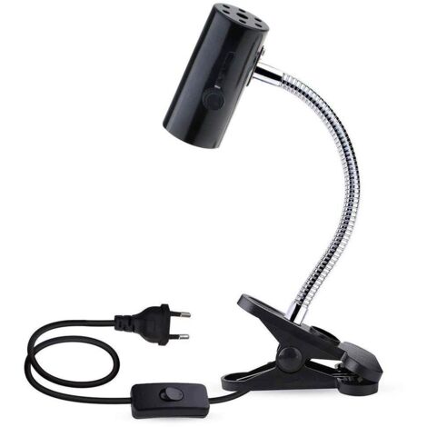Douille E27 avec pince et câble de 1,8 m pour lampe pour reptiles, max. 150 W, base flexible noire E27 pour terrarium de tortue, pince pour lampe chauffante (ampoule non incluse). (1/5)