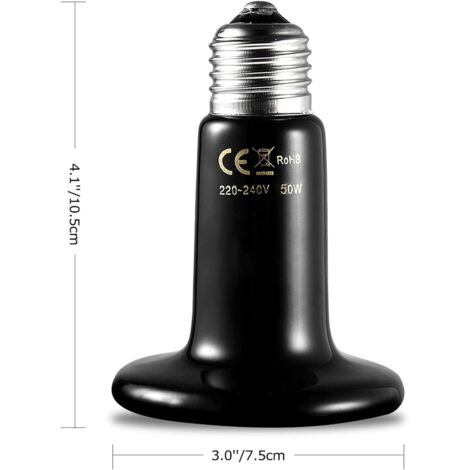 Ampoule chauffante infrarouge céramique E27 50W pour animaux de compagnie, idéale pour les reptiles (L). (1/5)