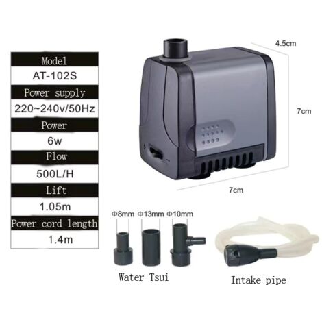 Pompe submersible, petite pompe de circulation ultra-silencieuse pour l'échange d'eau (AT-102S, 6W) (1/5)
