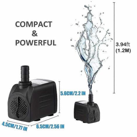Pompe à eau submersible ultra-silencieuse avec protection contre la marche à sec - Idéale pour les aquariums, les fontaines, l'hydroponie et les bassins - 25 W/45 W/80 W, 4 000 l/h - Comprend un câble (1/4)
