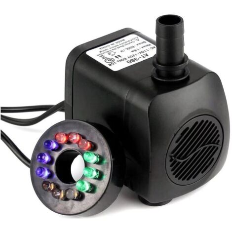 Pompe à eau submersible 15 W 700 L/h avec 12 lumières LED colorées pour fontaine, piscine, jardin, aquarium. (1/5)