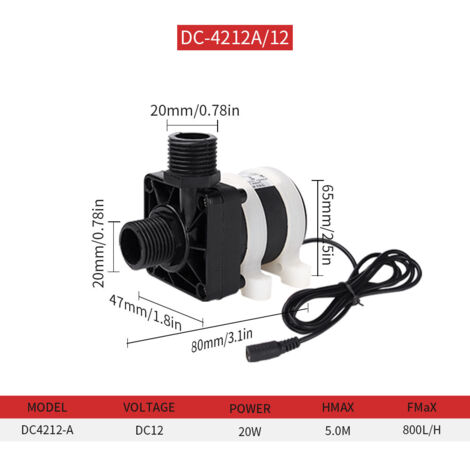 Pompe submersible CC sans balais 12 V CC 20 W 800 l/h. Économique et silencieuse, elle convient aux aquariums et aux jardins. (1/4)
