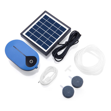 Kit de pompe à air solaire 2022 pour bassin à poissons, oxygénateur portable USB avec diffuseur d'air et tuyau, idéal pour la pêche en extérieur (jardin et bassin). (1/5)