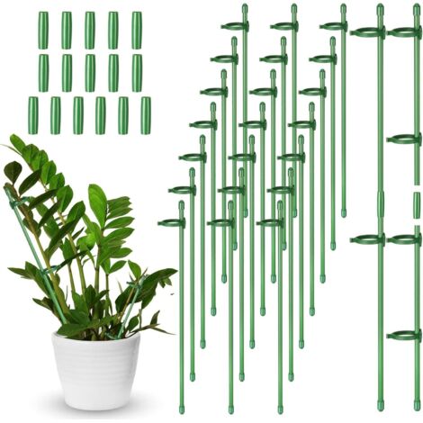 30 supports pour plantes réglables, piquets de support de 30 cm pour anneaux de support de plantes de jardin, avec 60 pinces et 15 tubes de connexion. (1/5)