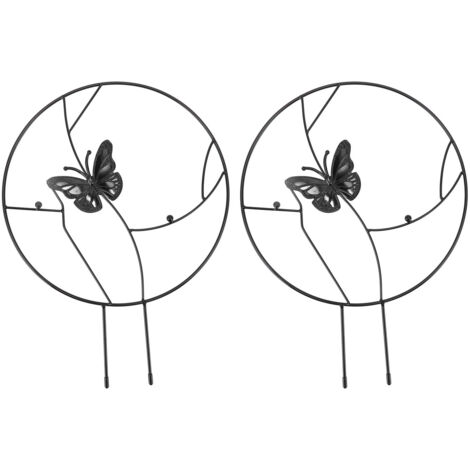 Lot de 2 supports pour plantes grimpantes en fer, forme ronde, noir, pour jardin. (1/5)