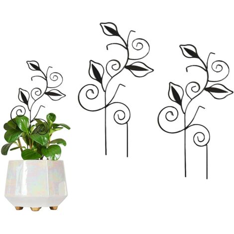 Supports décoratifs en métal pour plantes d'intérieur en pot - supports en forme de feuille, adaptés aux plantes grimpantes et aux vignes (noir, lot de 2) (1/4)