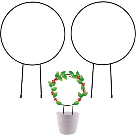 2 supports de jardin en métal pour plantes grimpantes, supports décoratifs pour plantes en pot de 33 cm avec revêtement noir, support en fer pour plantes grimpantes (rond) (1/5)