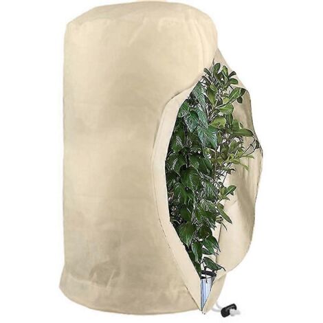 Sacs de protection contre le gel pour plantes, housses réutilisables avec cordon de serrage, sacs en polaire beige hivernal (1/5)